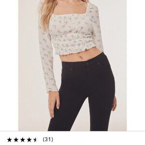 UO Bouquet Square-Neck Smocked Long Sleeve Top